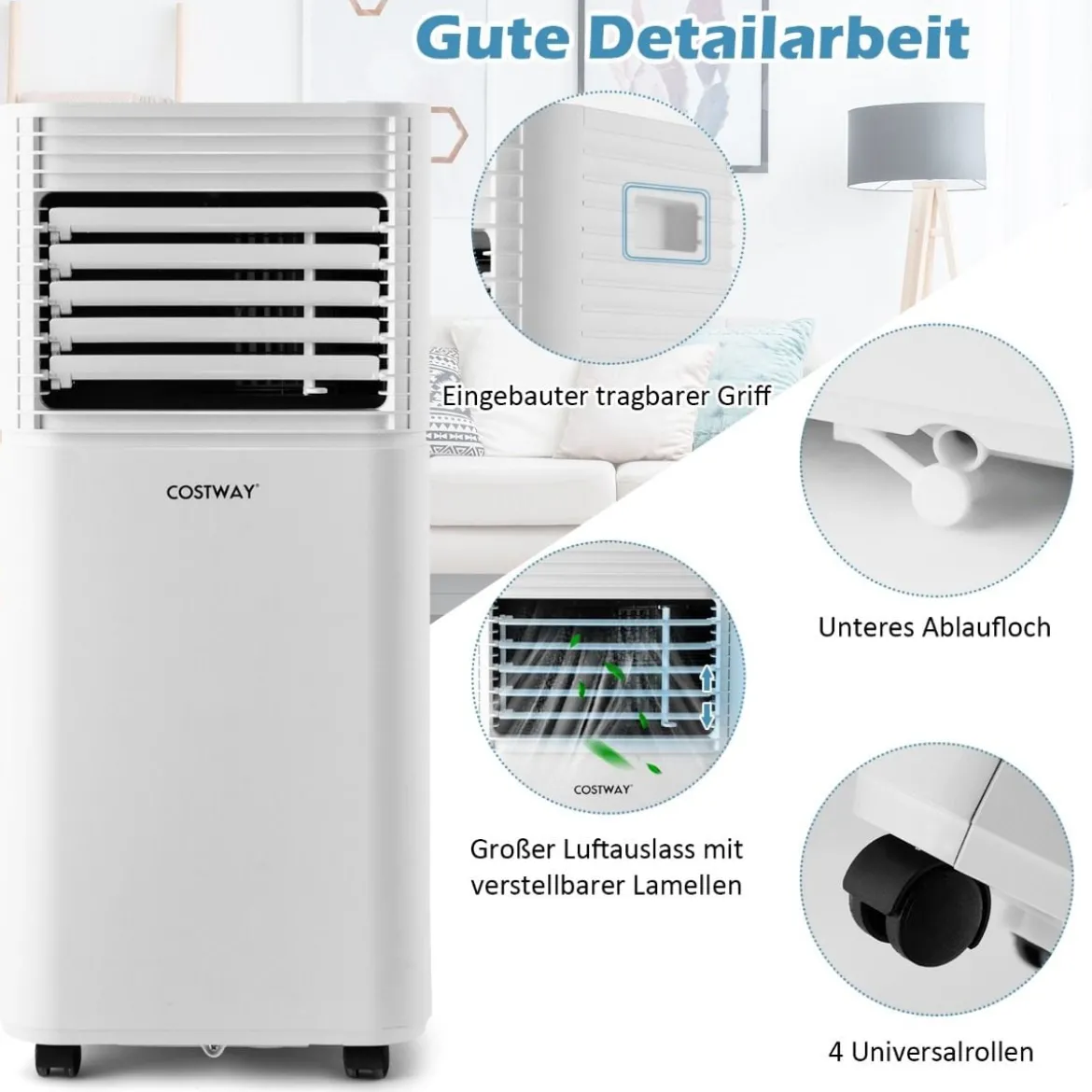 Tragbare Klimaanlage 4 in 1 Luftkühler mit Schwarzer LED-Anzeige 7000 BTU