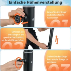 Tragbarer Basketballkorb Höhenverstellbares Basketballtor-System von 1 bis 3 m mit schlagfestem Rückbrett Schwarz