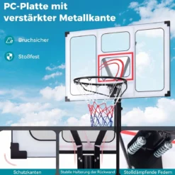 Tragbarer Basketballständer 125-305cm Höhenverstellbarer Basketballkorb mit 109cm Bruchsicherem Backboard