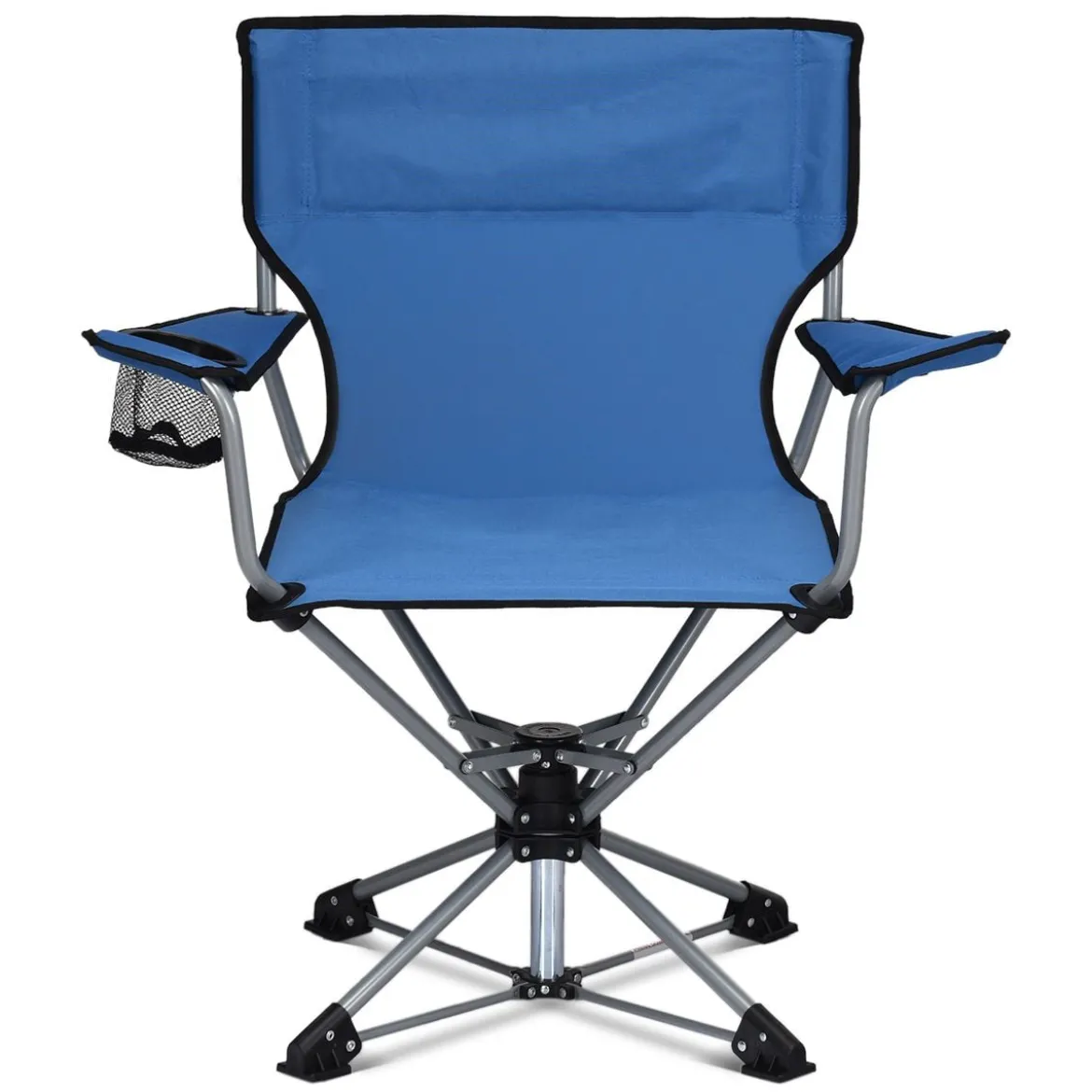 Tragbarer Drehstuhl Camping Zusammenklappbarer Drehstuhl mit Armlehnen und Anti-Rutsch Fußpolster Blau