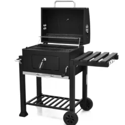 Tragbarer Holzkohlegrill Terrassengrill mit Rädern kohlegrill Holzkohle Grillwagen Schwarz