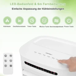 Tragbarer 3 in 1 Verdunstungsluftkühler mit Ventilator & Luftbefeuchter Weiß