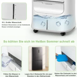 Tragbarer 3 in 1 Verdunstungsluftkühler mit Ventilator & Luftbefeuchter Weiß