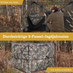 Tragbarer 360° Jagdunterstand 2-teiliges Pop-up-Jagdzelt mit Tragetasche einseitig durchsichtiges Tarnzelt Camouflagefarbig