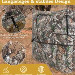 Tragbarer 360° Jagdunterstand 2-teiliges Pop-up-Jagdzelt mit Tragetasche einseitig durchsichtiges Tarnzelt Camouflagefarbig