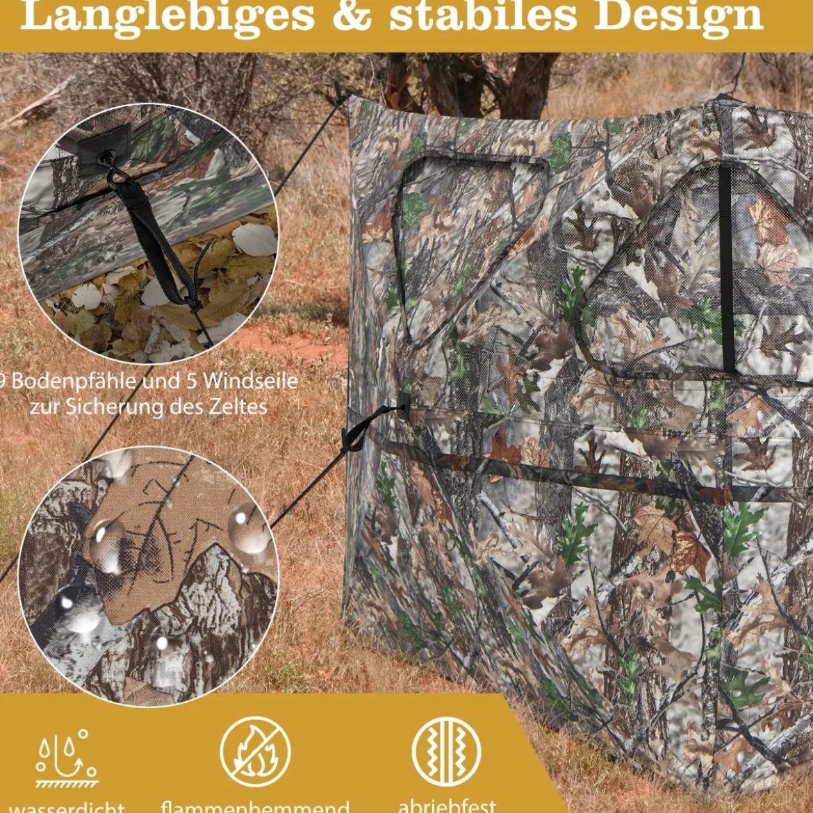 Tragbarer 360° Jagdunterstand 2-teiliges Pop-up-Jagdzelt mit Tragetasche einseitig durchsichtiges Tarnzelt Camouflagefarbig