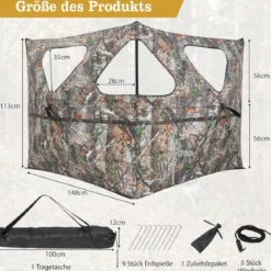Tragbarer 360° Jagdunterstand 2-teiliges Pop-up-Jagdzelt mit Tragetasche einseitig durchsichtiges Tarnzelt Camouflagefarbig