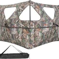 Tragbarer 360° Jagdunterstand 2-teiliges Pop-up-Jagdzelt mit Tragetasche einseitig durchsichtiges Tarnzelt Camouflagefarbig