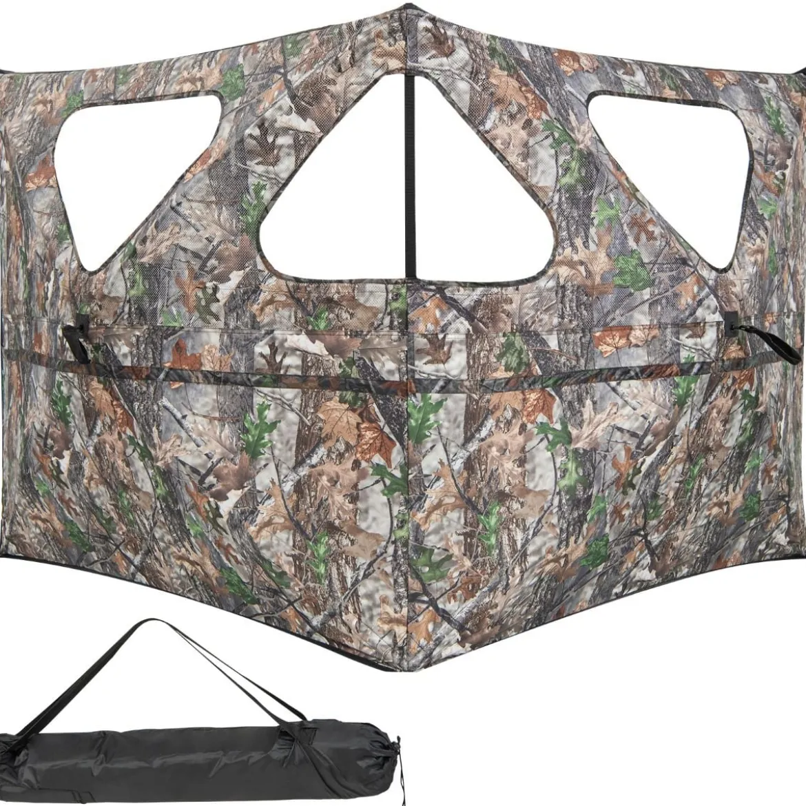 Tragbarer 360° Jagdunterstand 2-teiliges Pop-up-Jagdzelt mit Tragetasche einseitig durchsichtiges Tarnzelt Camouflagefarbig