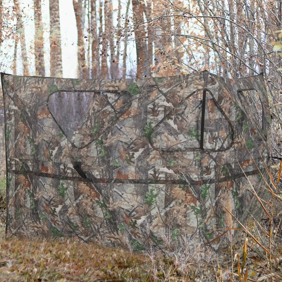 Tragbarer 360° Jagdunterstand 2-teiliges Pop-up-Jagdzelt mit Tragetasche einseitig durchsichtiges Tarnzelt Camouflagefarbig