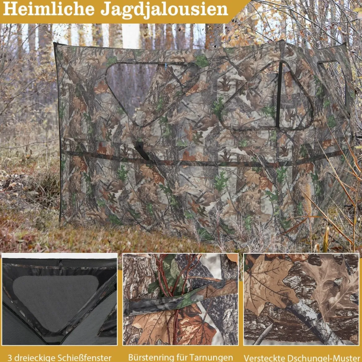 Tragbarer 360° Jagdunterstand 2-teiliges Pop-up-Jagdzelt mit Tragetasche einseitig durchsichtiges Tarnzelt Camouflagefarbig