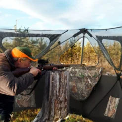 Tragbarer 360° Jagdunterstand 2-teiliges Pop-up-Jagdzelt mit Tragetasche einseitig durchsichtiges Tarnzelt Camouflagefarbig