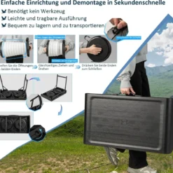 Tragbarer Klapptisch mit 2 LED Teleskophockern Campingtisch & höhenverstellbarer Hocker bis 200 kg belastbar