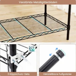 Tragbarer Kleiderschrank wandelbarer Kleiderorganizer mit L-Form & horizontaler Montage Schwarz