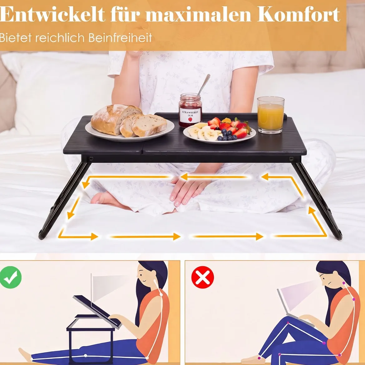 Tragbarer Laptoptisch Klappbarer Computerständer für Sofa & Bett Multifunktionaler Laptoptisch Schwarz