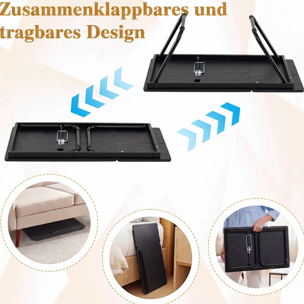 Tragbarer Laptoptisch Klappbarer Computerständer für Sofa & Bett Multifunktionaler Laptoptisch Schwarz