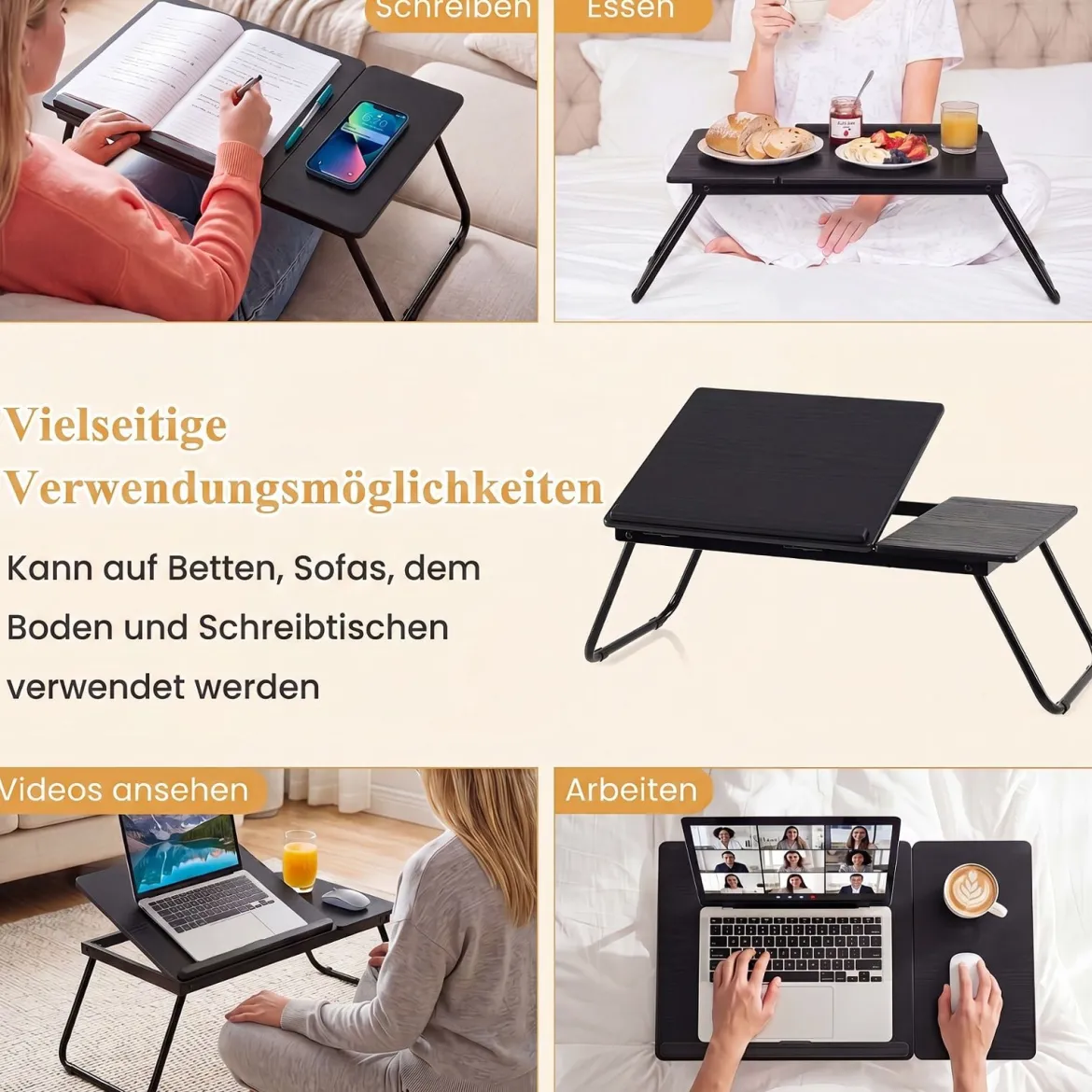 Tragbarer Laptoptisch Klappbarer Computerständer für Sofa & Bett Multifunktionaler Laptoptisch Schwarz