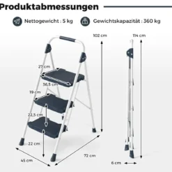 Tragbarer Leiter mit Gepolstertem Handlauf & Rutschfesten Stufen Klappbarer Trittleiter Blau