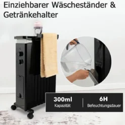 Tragbarer Ölgefüllter Heizkörper mit 3 Heizstufen & Universalrädern Schwarz