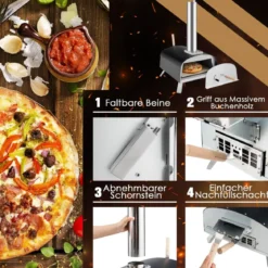Tragbarer Outdoor-Pizzaofen Holzbefeuerter Hinterhof-Pizzamaker Silber + Schwarz