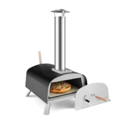 Tragbarer Outdoor-Pizzaofen Holzbefeuerter Hinterhof-Pizzamaker Silber + Schwarz