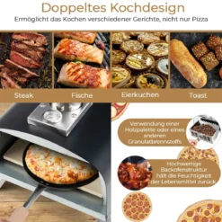 Tragbarer Outdoor-Pizzaofen Holzbefeuerter Hinterhof-Pizzamaker Silber + Schwarz