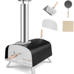 Tragbarer Outdoor-Pizzaofen Holzbefeuerter Hinterhof-Pizzamaker Silber + Schwarz