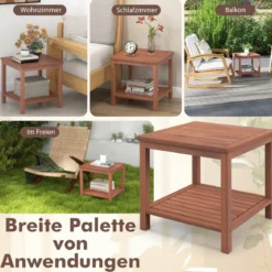 Tragbarer Rechteckiger Beistelltisch mit Lamellen-Tischplatte Holzbeistelltisch 45 x 45 x 45 cm