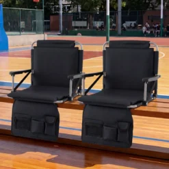 Tragbarer Stadionsitz mit Rückenlehne Klappbarer Tribünenstuhl mit Schultergurt Schwarz
