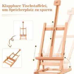 Tragbarer Verstellbarer Tisch-Staffelei Ständer aus Holz für Malerei Höhe von 74,5 cm bis 97 cm