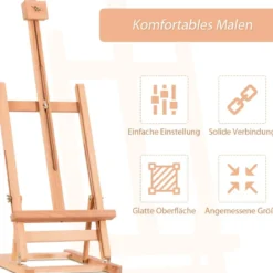 Tragbarer Verstellbarer Tisch-Staffelei Ständer aus Holz für Malerei Höhe von 74,5 cm bis 97 cm