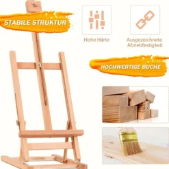 Tragbarer Verstellbarer Tisch-Staffelei Ständer aus Holz für Malerei Höhe von 74,5 cm bis 97 cm