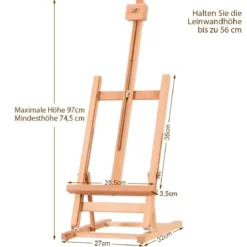Tragbarer Verstellbarer Tisch-Staffelei Ständer aus Holz für Malerei Höhe von 74,5 cm bis 97 cm