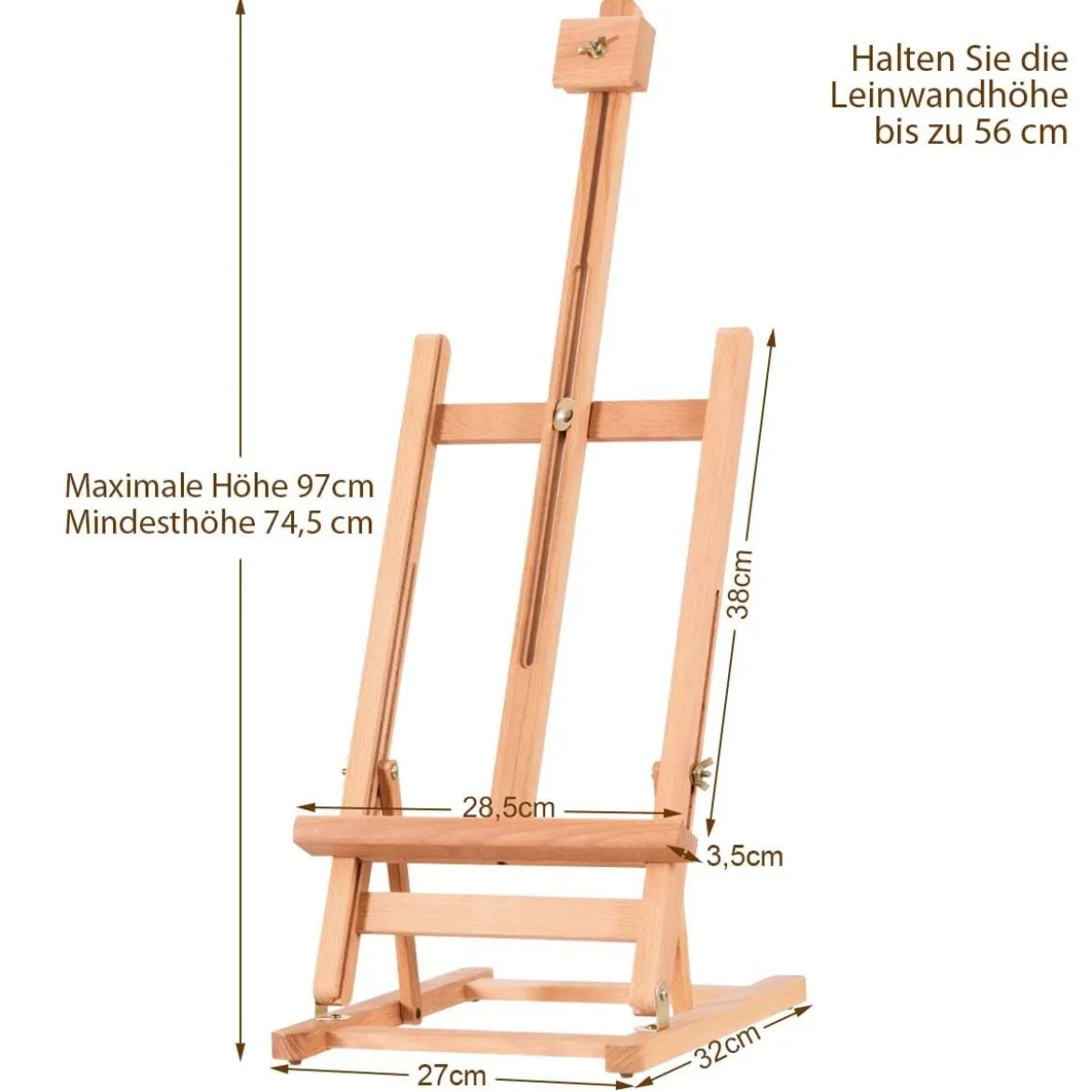 Tragbarer Verstellbarer Tisch-Staffelei Ständer aus Holz für Malerei Höhe von 74,5 cm bis 97 cm