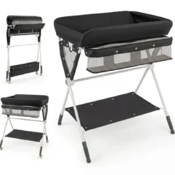 Tragbarer Wickeltisch klappbare Wickelstation mit 3-fach verstellbarer Höhe 81 x 66,5 x 95-101 cm Schwarz