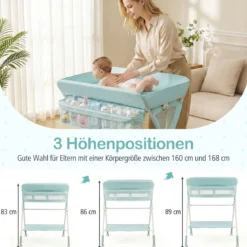 Tragbarer Wickeltisch klappbare Wickelstation mit 3-fach verstellbarer Höhe & feststellbaren Rollen Grün