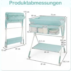 Tragbarer Wickeltisch klappbare Wickelstation mit 3-fach verstellbarer Höhe & feststellbaren Rollen Grün
