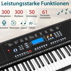 Tragbares elektronisches Keyboard mit 61 Tasten & Ständer & Hocker & Mikrofon Digitalpiano