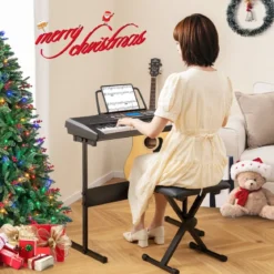 Tragbares elektronisches Keyboard mit 61 Tasten & Ständer & Hocker & Mikrofon Digitalpiano