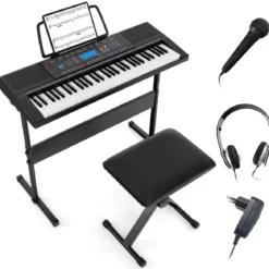 Tragbares elektronisches Keyboard mit 61 Tasten & Ständer & Hocker & Mikrofon Digitalpiano