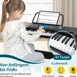 Tragbares elektronisches Keyboard mit 61 Tasten & Ständer & Hocker & Mikrofon Digitalpiano