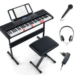 Tragbares Elektronisches Keyboard mit 61 Tasten & Ständer & Hocker Komplettes Digitalpiano
