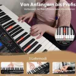 Tragbares Elektronisches Keyboard mit 61 Tasten & Ständer & Hocker Komplettes Digitalpiano