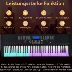 Tragbares Elektronisches Keyboard mit 61 Tasten & Ständer & Hocker Komplettes Digitalpiano