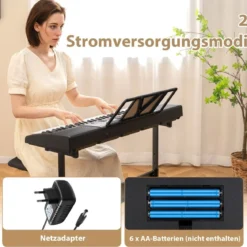 Tragbares Elektronisches Keyboard mit 61 Tasten & Ständer & Hocker Komplettes Digitalpiano