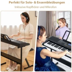Tragbares Elektronisches Keyboard mit 61 Tasten & Ständer & Hocker Komplettes Digitalpiano