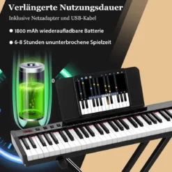 Tragbares Elektronisches Keyboard mit 61 Tasten & Ständer & Hocker Elektroklavier Digitale Keyboard