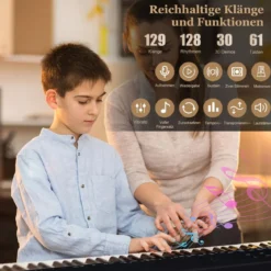 Tragbares Elektronisches Keyboard mit 61 Tasten & Ständer & Hocker Elektroklavier Digitale Keyboard