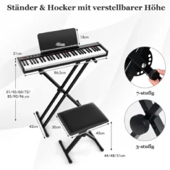 Tragbares Elektronisches Keyboard mit 61 Tasten & Ständer & Hocker Elektroklavier Digitale Keyboard