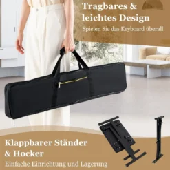 Tragbares Elektronisches Keyboard mit 61 Tasten & Ständer & Hocker Elektroklavier Digitale Keyboard